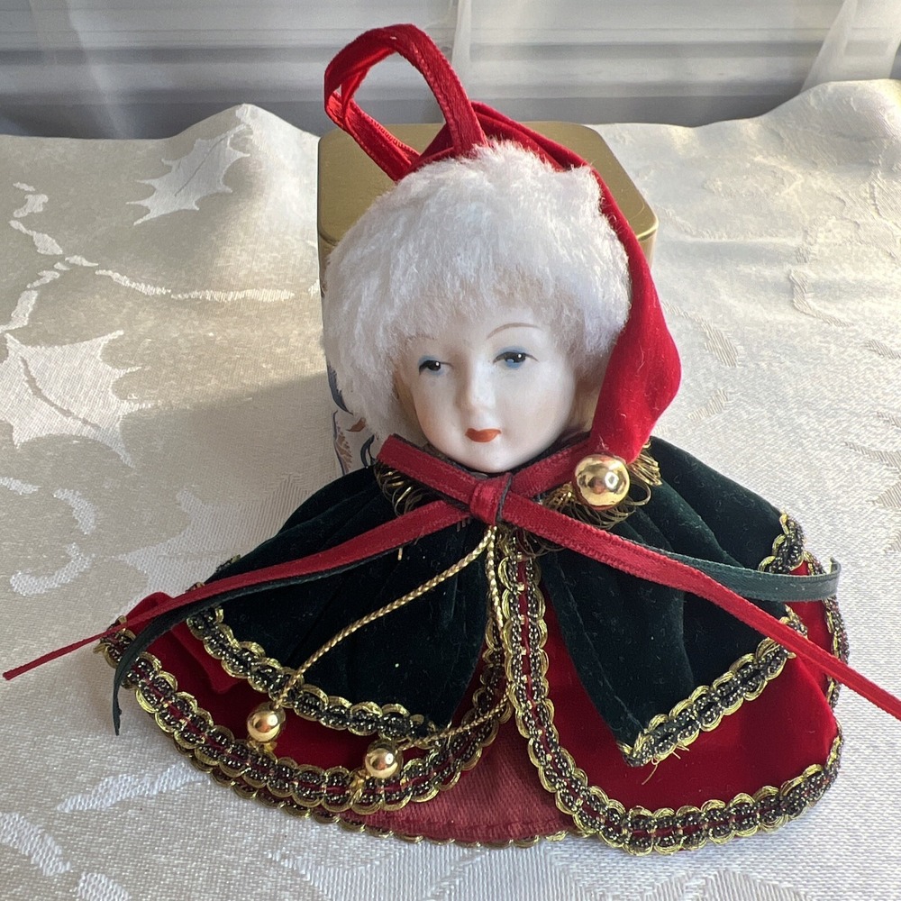 ROC Victorian Porcelain Girl Head Christmas Ornament